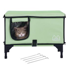 Elevated Heated Cat House, Cuboid Kitty Shelter with Adjustable Temperature and Timer