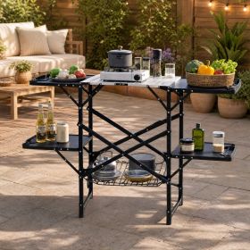 Foldable Aluminum Camping Kitchen Table Heat Resistant Slatted Tabletop