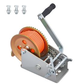 Boat Winch, 3500 lbs Hand Winch, Heavy Duty Manual Rope Crank with 20ft Orange Polyester Strap, Portable Two-Way Ratchet, 2 Speed Switchable