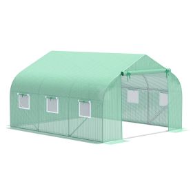 Outsunny 12' x 10' x 7' Outdoor Walk-in Greenhouse, Tunnel Green House with Roll-up Windows, Zippered Door, PE Cover, Heavy Duty Steel Frame, Gre